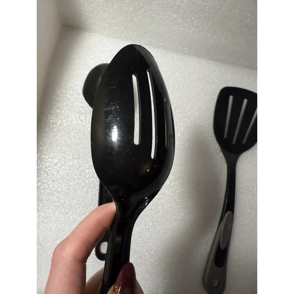 Vintage Tailor Made Black Spatula Slotted Spoon Set Made In USA‎